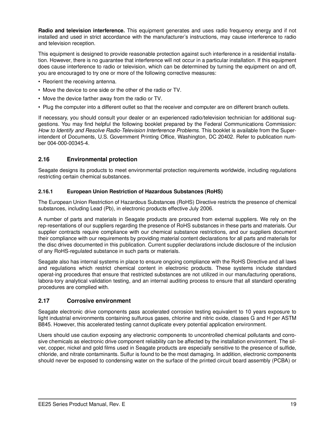 Seagate ST940814AM, ST940813AM, ST930814AM, ST930813AM, ST920813AM, ST920814AM Environmental protection, Corrosive environment 