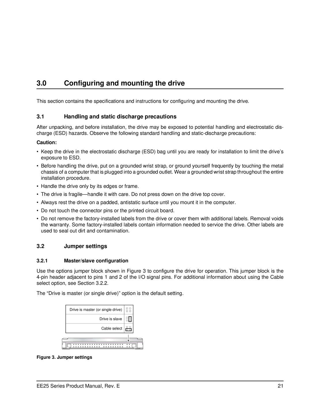 Seagate ST930813AM manual Configuring and mounting the drive, Handling and static discharge precautions, Jumper settings 