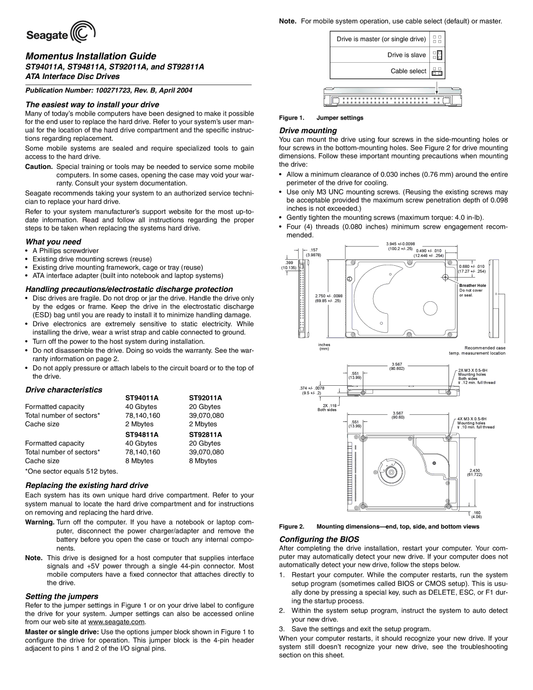 Seagate ST94011A user manual Easiest way to install your drive, What you need, Drive characteristics, Setting the jumpers 