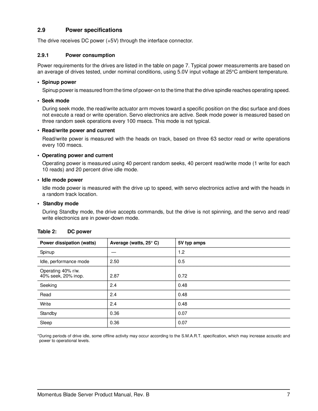 Seagate ST94811AB manual Power specifications 