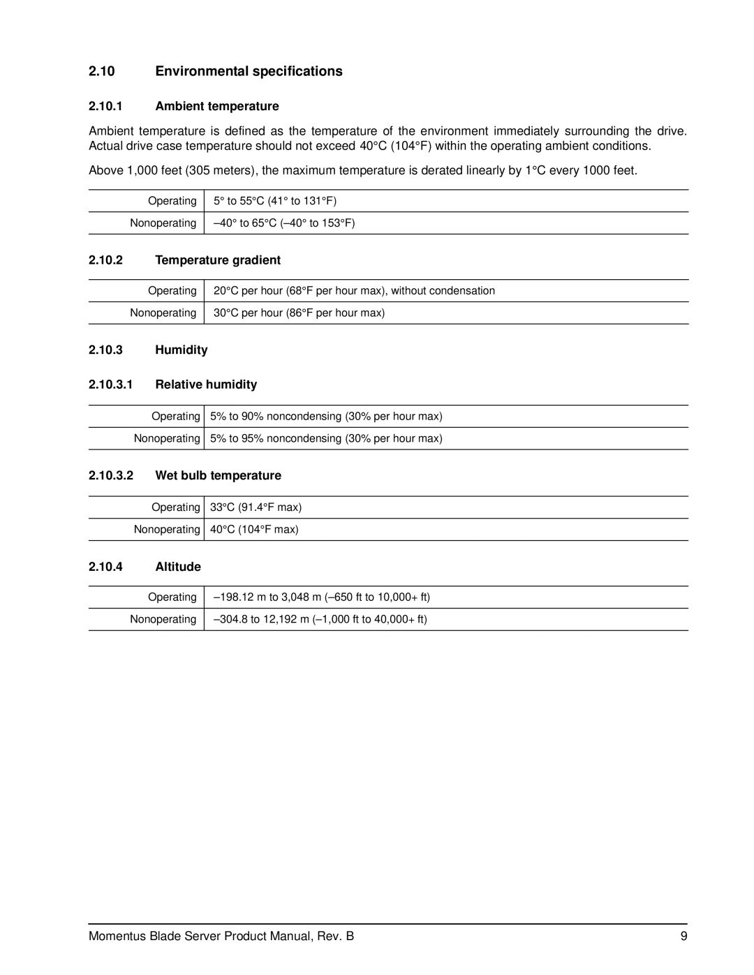 Seagate ST94811AB manual Environmental specifications 