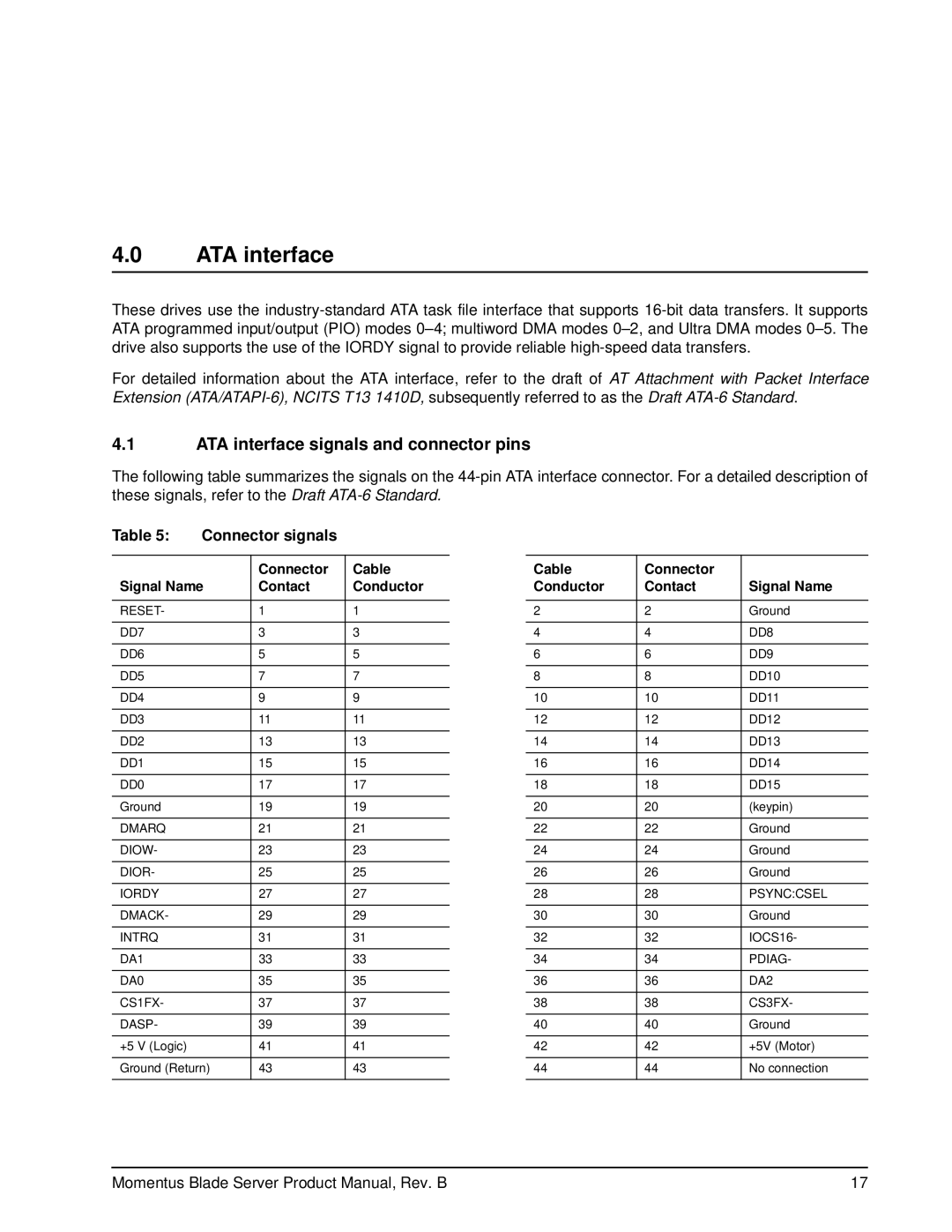 Seagate ST94811AB manual ATA interface signals and connector pins, Connector signals 