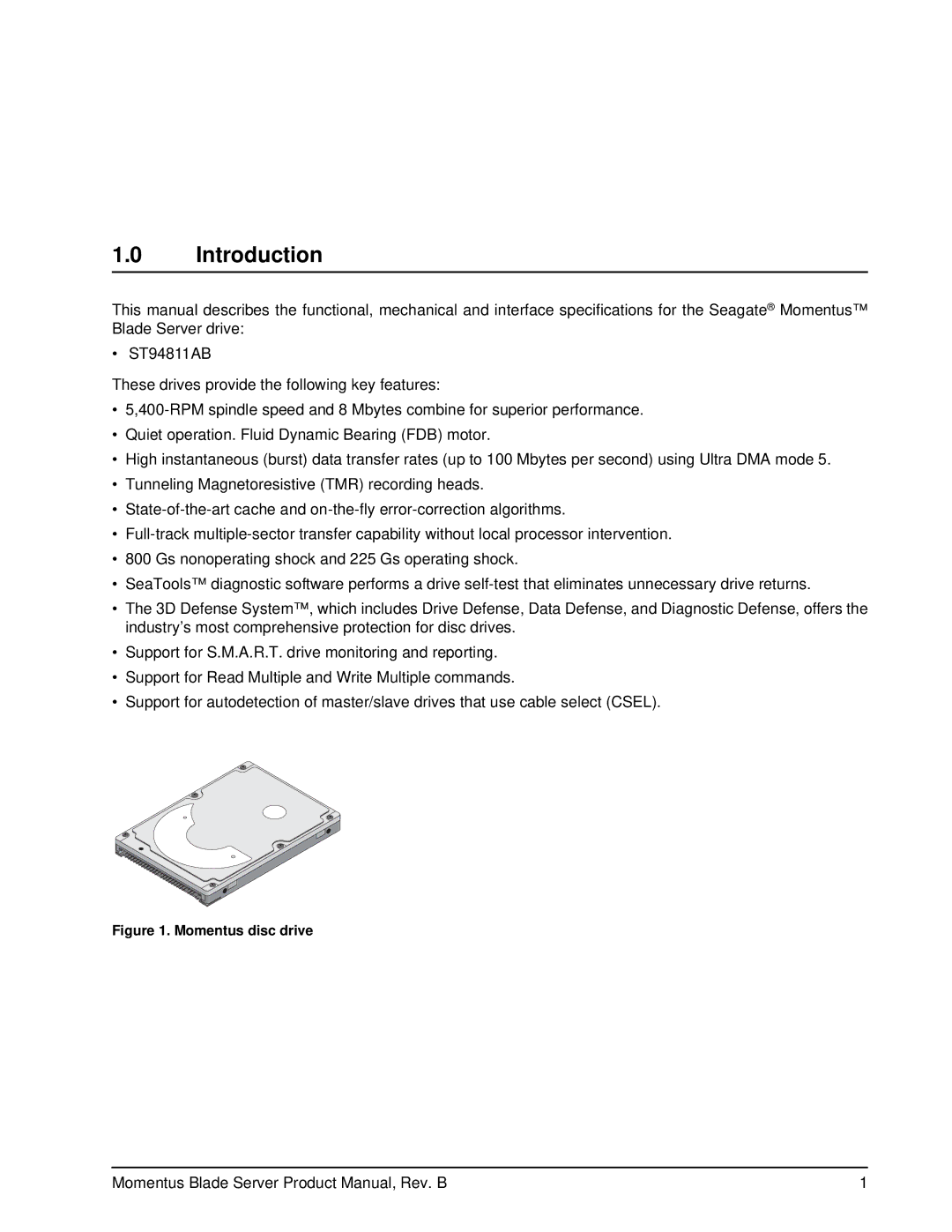 Seagate ST94811AB manual Introduction, Momentus disc drive 