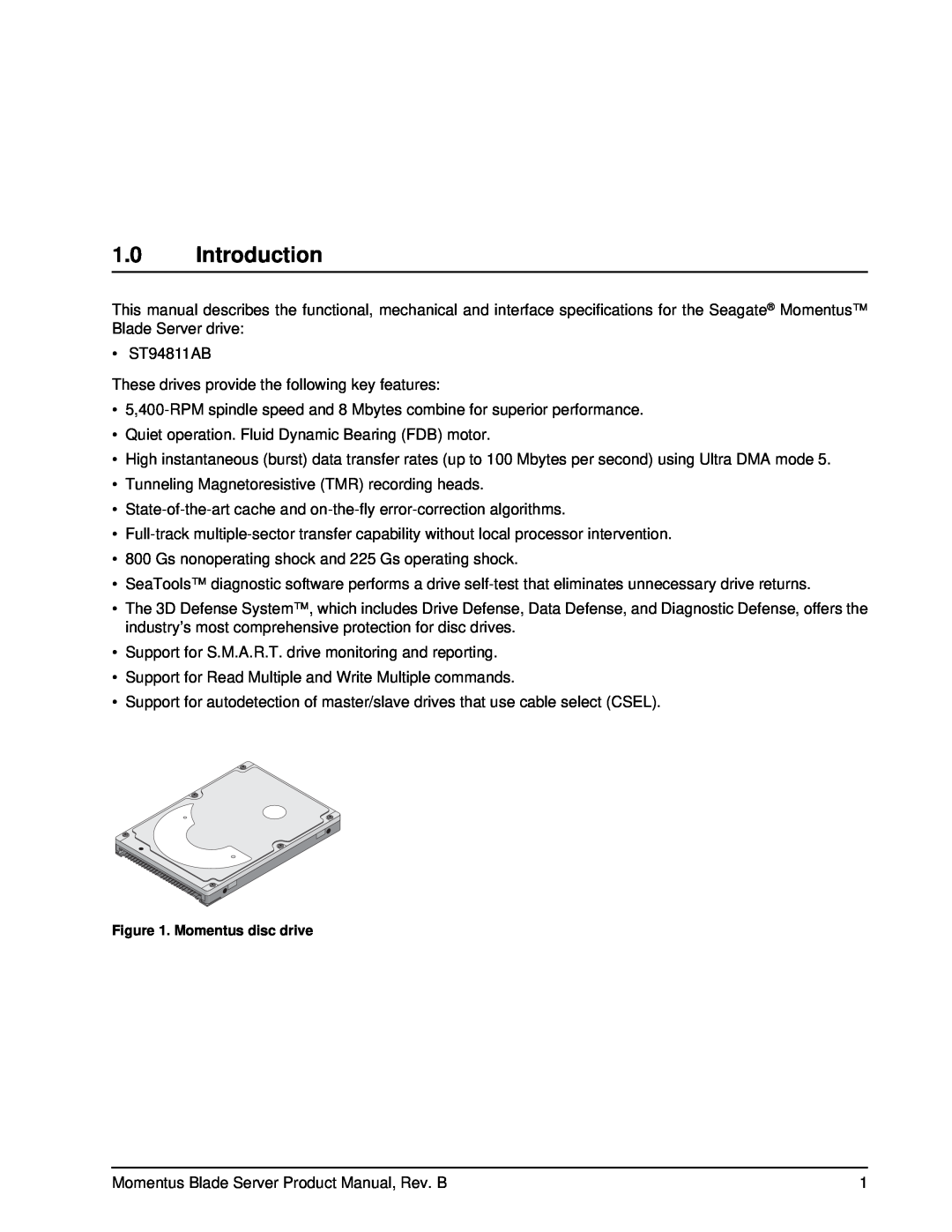 Seagate ST94811AB manual Introduction, Momentus disc drive 