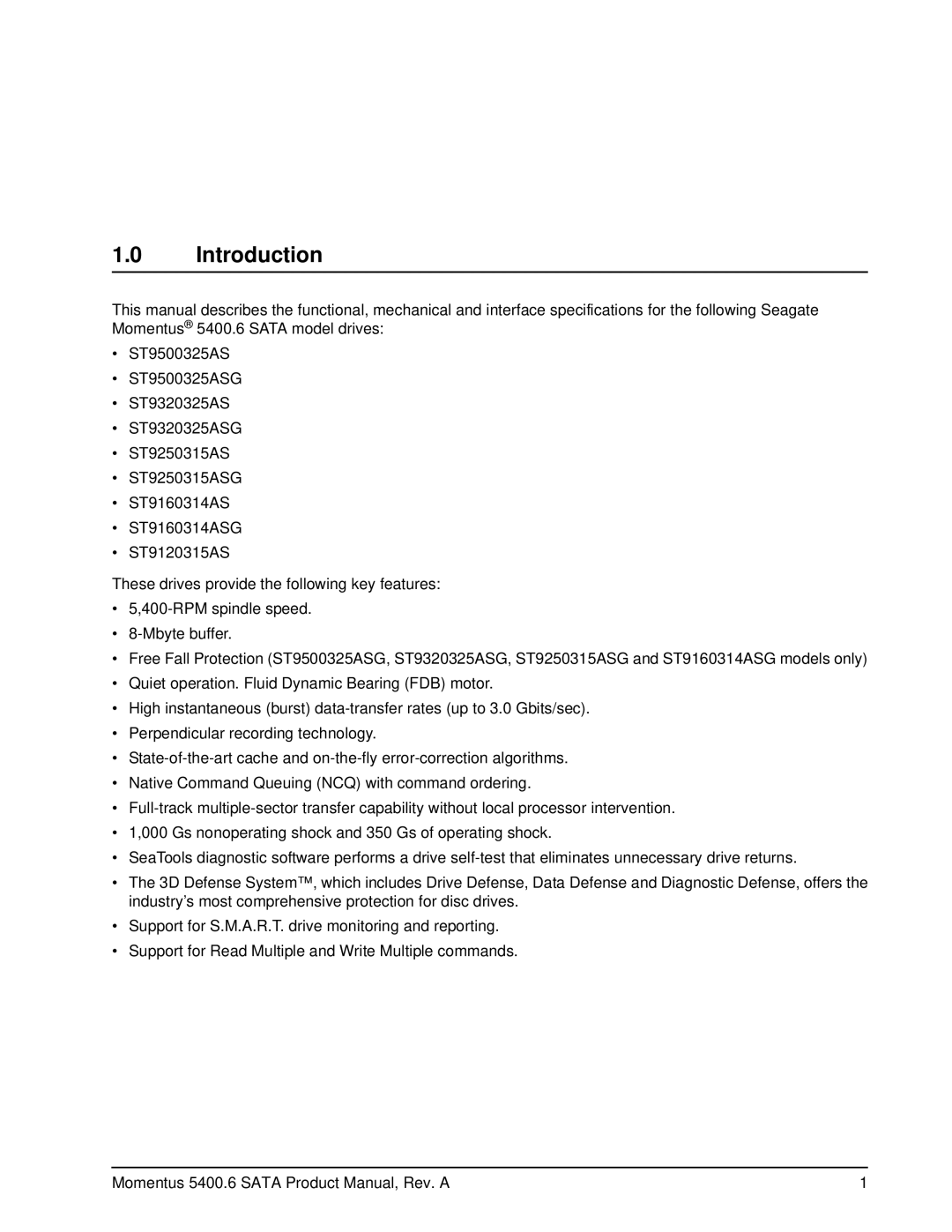 Seagate ST9500325ASG, ST9320325ASG, ST9250315ASG, ST9160314ASG, ST9120315AS manual Introduction 