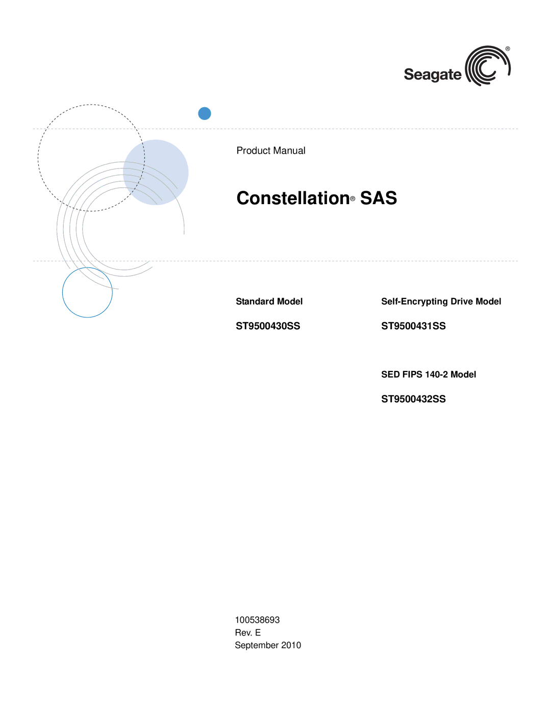 Seagate ST9500432SS manual ST9500430SSST9500431SS, Standard Model Self-Encrypting Drive Model, SED Fips 140-2 Model 
