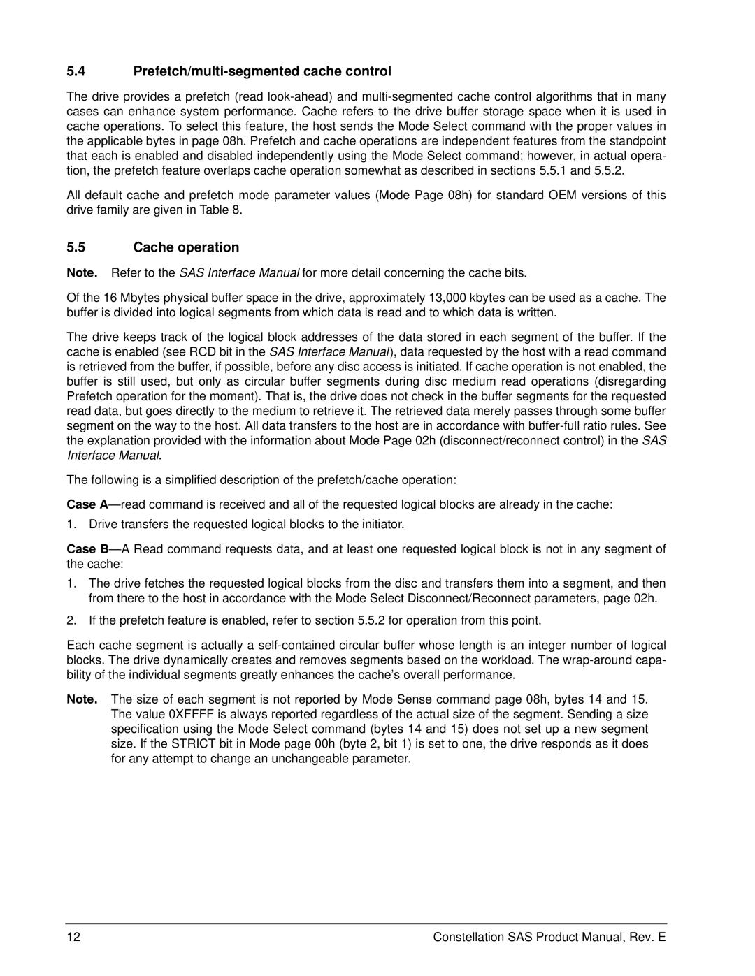 Seagate ST9500431SS, ST9500430SS, ST9500432SS manual Prefetch/multi-segmented cache control, Cache operation 