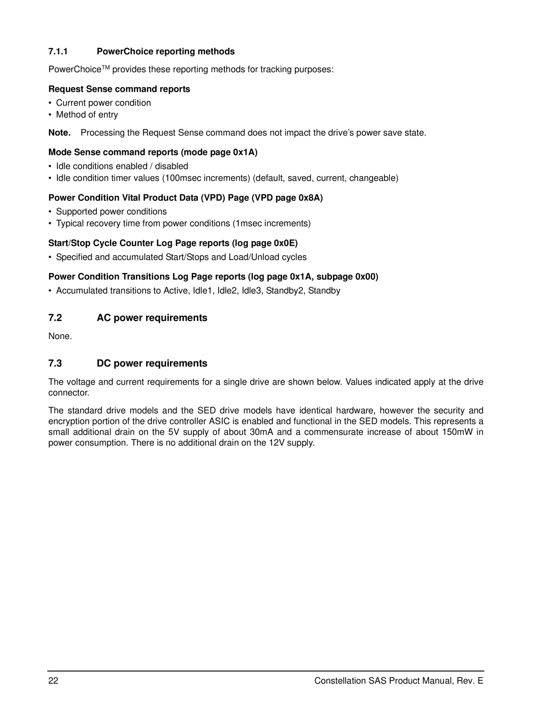 Seagate ST9500430SS, ST9500432SS, ST9500431SS manual AC power requirements, DC power requirements 