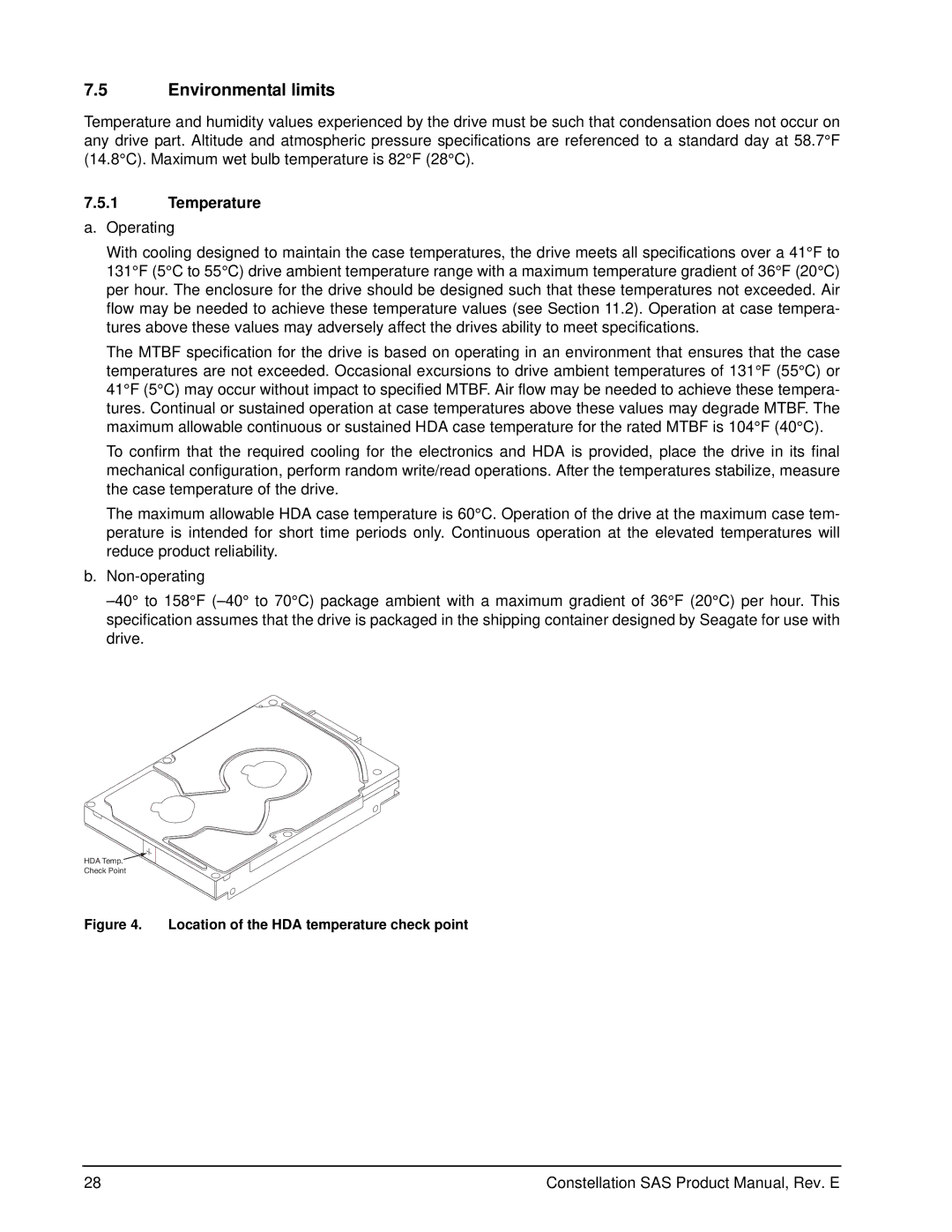 Seagate ST9500430SS, ST9500432SS, ST9500431SS manual Environmental limits, Temperature a. Operating 