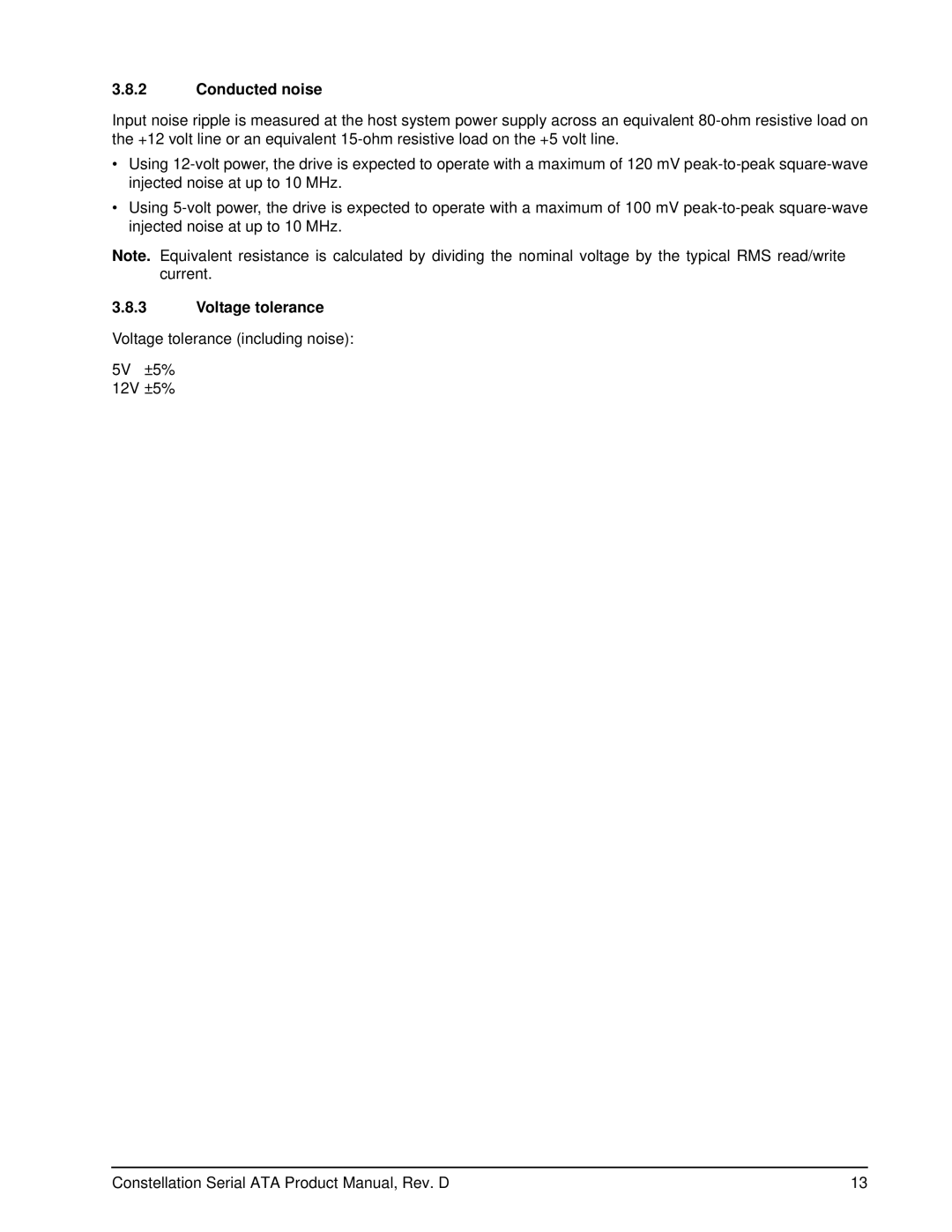 Seagate ST9160511NS, ST9500530NS manual Conducted noise, Voltage tolerance 