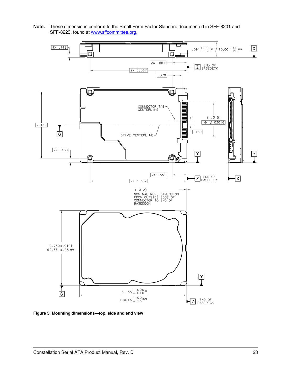 Seagate ST9160511NS, ST9500530NS manual Mounting dimensions-top, side and end view 