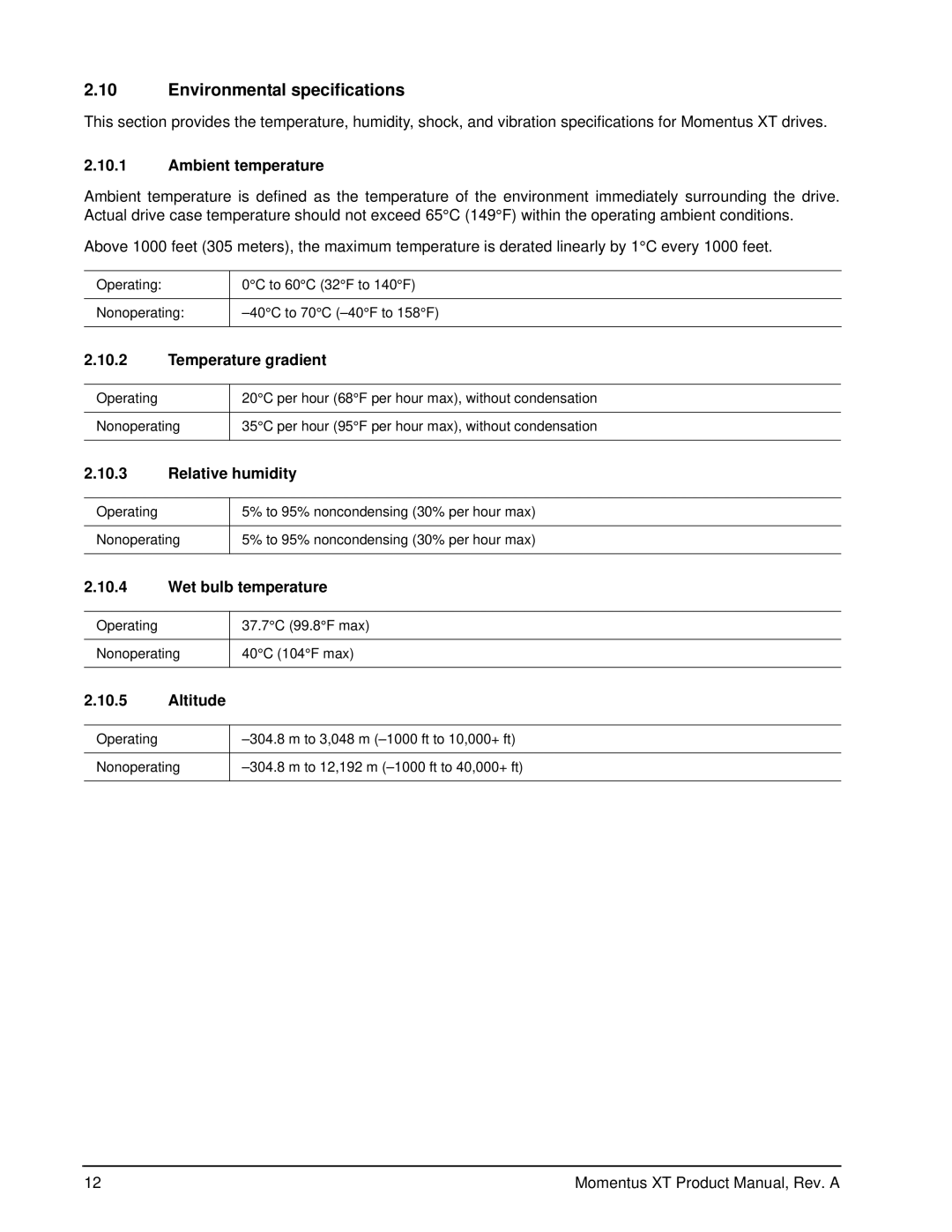 Seagate ST95005620AS manual Environmental specifications 