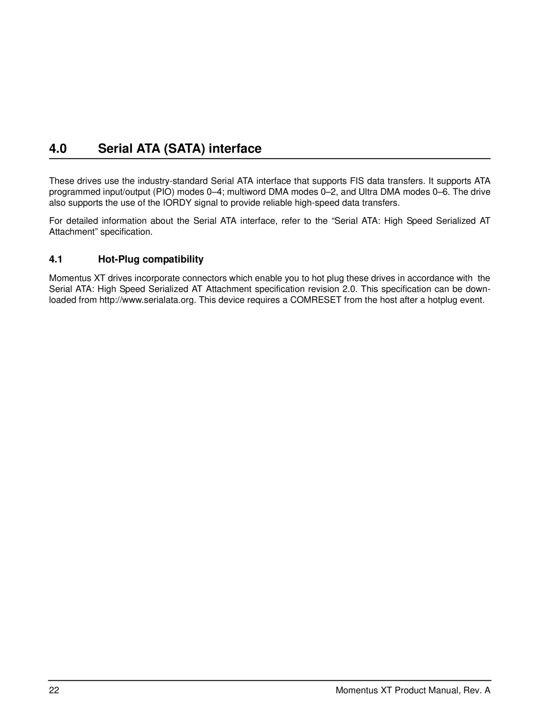 Seagate ST95005620AS manual Serial ATA Sata interface, Hot-Plug compatibility 