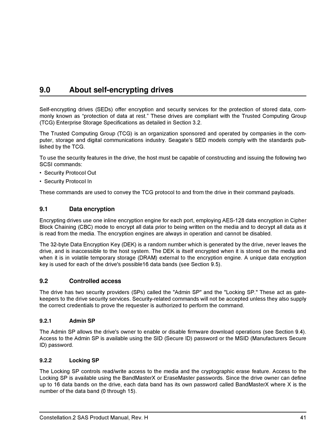 Seagate ST9500621SS, ST9500620SS About self-encrypting drives, Data encryption, Controlled access, Admin SP, Locking SP 