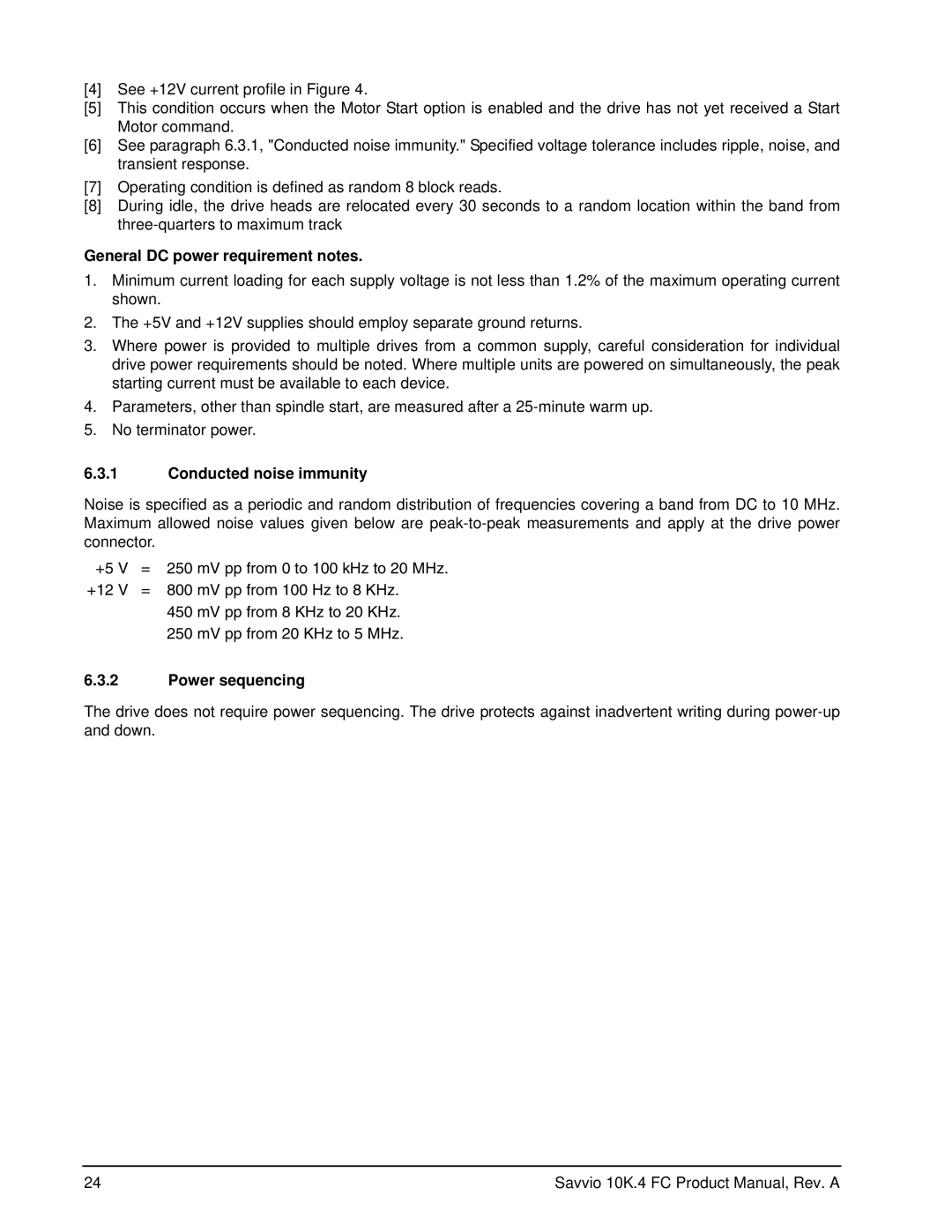 Seagate ST300MM0026, ST9600204FC manual General DC power requirement notes, Conducted noise immunity, Power sequencing 