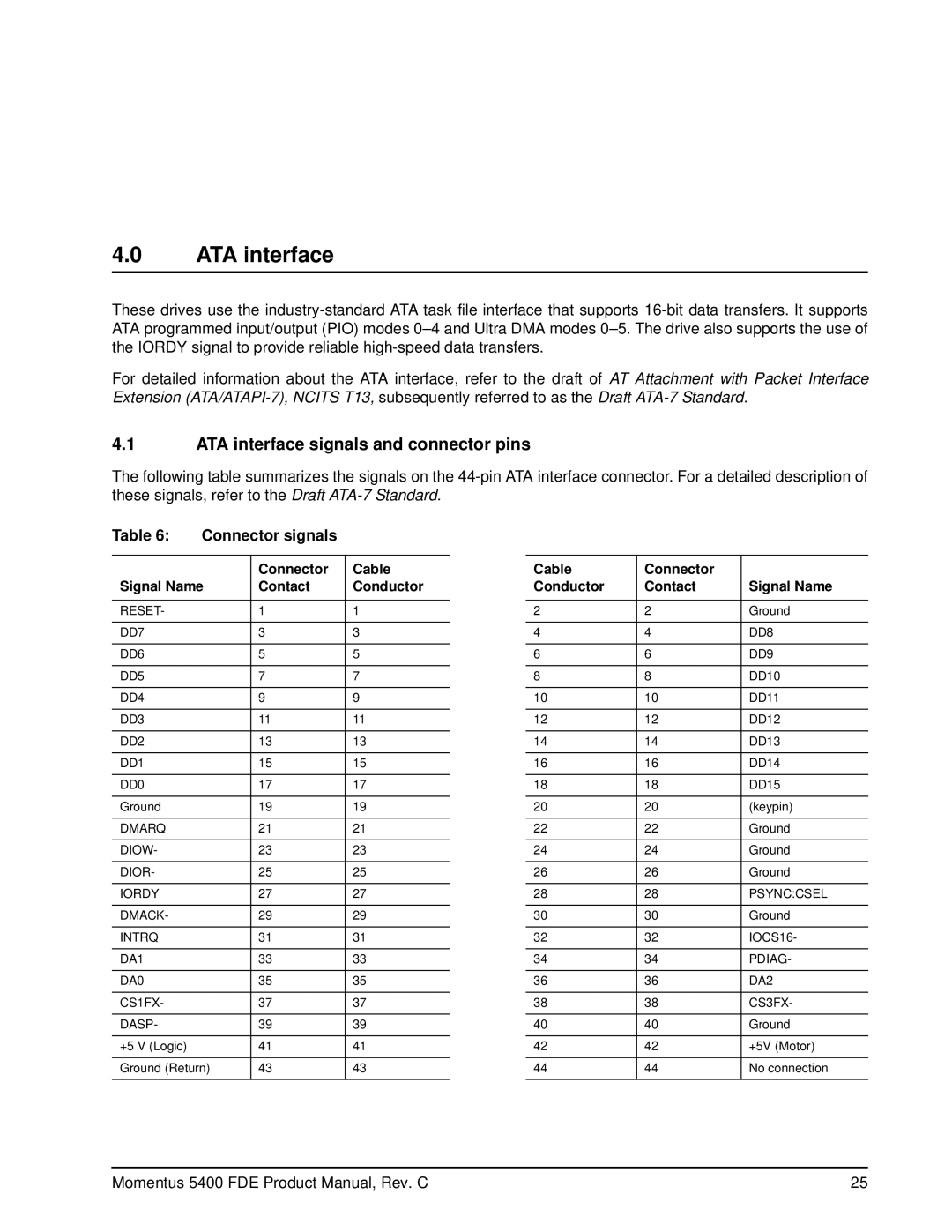 Seagate ST9100826A, ST960814A, ST980821A, ST9120826A manual ATA interface signals and connector pins, Connector signals 