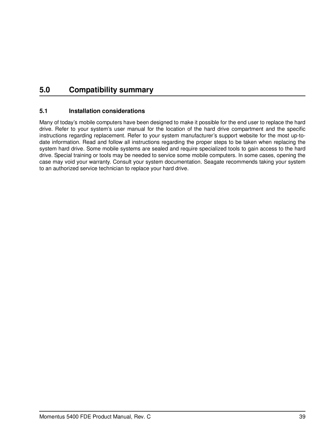 Seagate ST960814A, ST9100826A, ST980821A, ST9120826A, ST940811A manual Compatibility summary, Installation considerations 