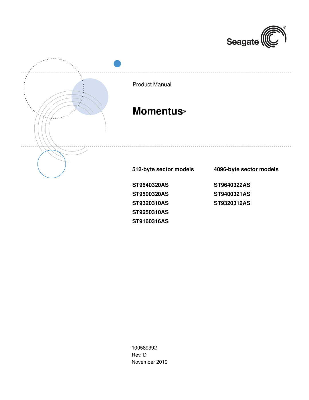 Seagate ST9640322AS, ST9640320AS, ST9500320AS, ST9400321AS, ST9320310AS, ST9320312AS, ST9250310AS, ST9160316AS manual Momentus 