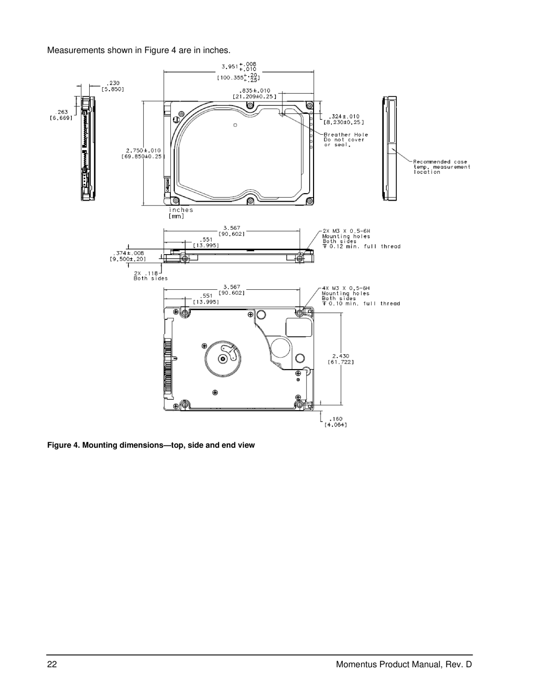 Seagate ST9320310AS, ST9640320AS, ST9640322AS, ST9500320AS, ST9400321AS, ST9320312AS manual Measurements shown in are in inches 