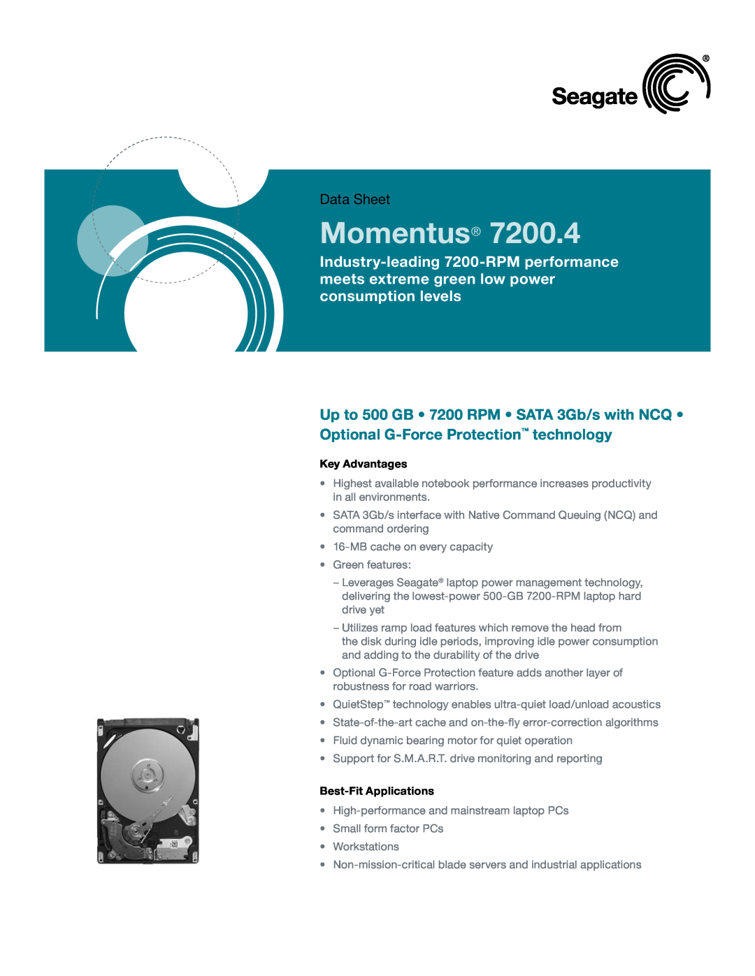 Seagate ST9640420AS manual Key Advantages, Best-Fit Applications, Momentus, Data Sheet 