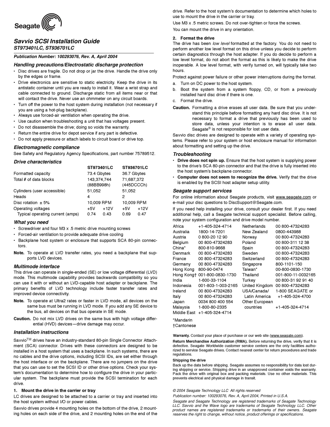 Seagate installation instructions ST973401LC, ST936701LC, Handling precautions/Electrostatic discharge protection 