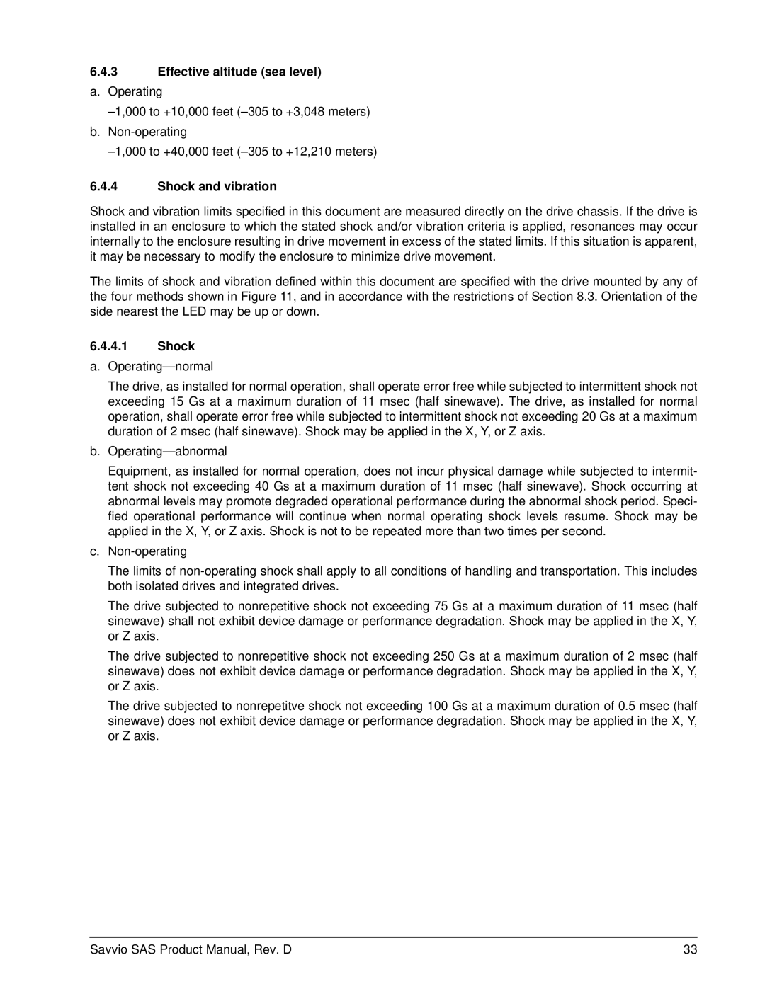 Seagate ST936701SS, ST973401SS manual Effective altitude sea level, Shock and vibration 