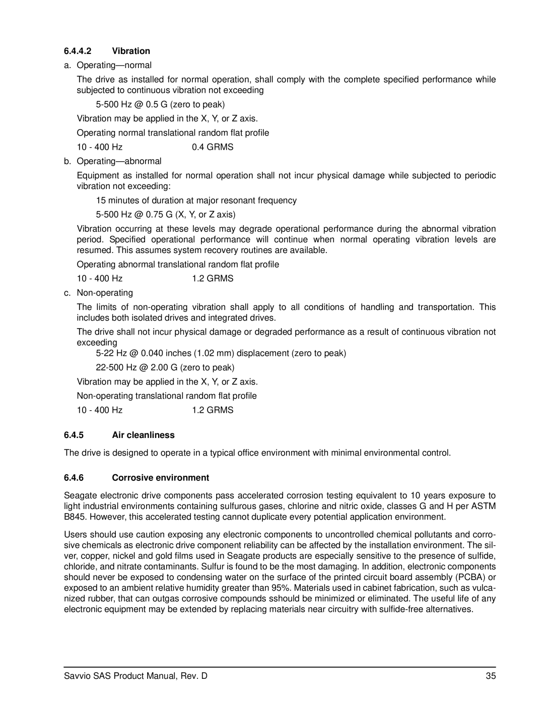 Seagate ST936701SS, ST973401SS manual Vibration, Air cleanliness, Corrosive environment 