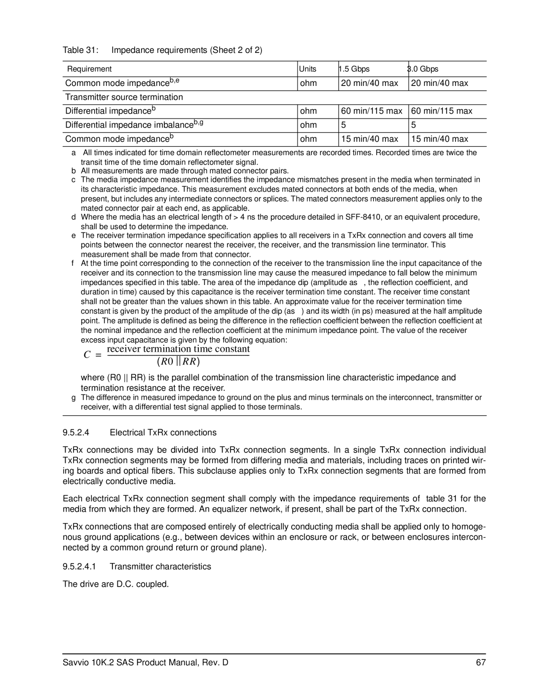 Seagate ST9146802SS, ST973402SS Impedance requirements Sheet 2, Electrical TxRx connections, Transmitter characteristics 