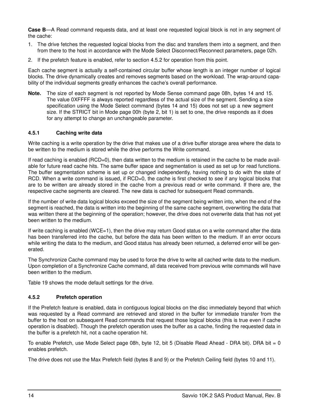 Seagate ST973402SS, ST9146802SS manual Caching write data, Prefetch operation 