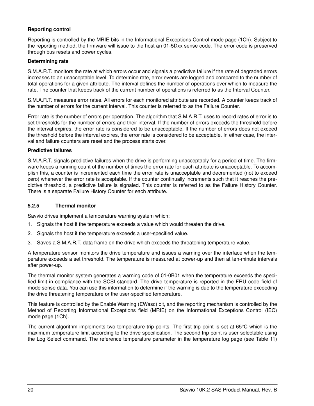 Seagate ST973402SS, ST9146802SS manual Reporting control, Determining rate, Predictive failures, Thermal monitor 