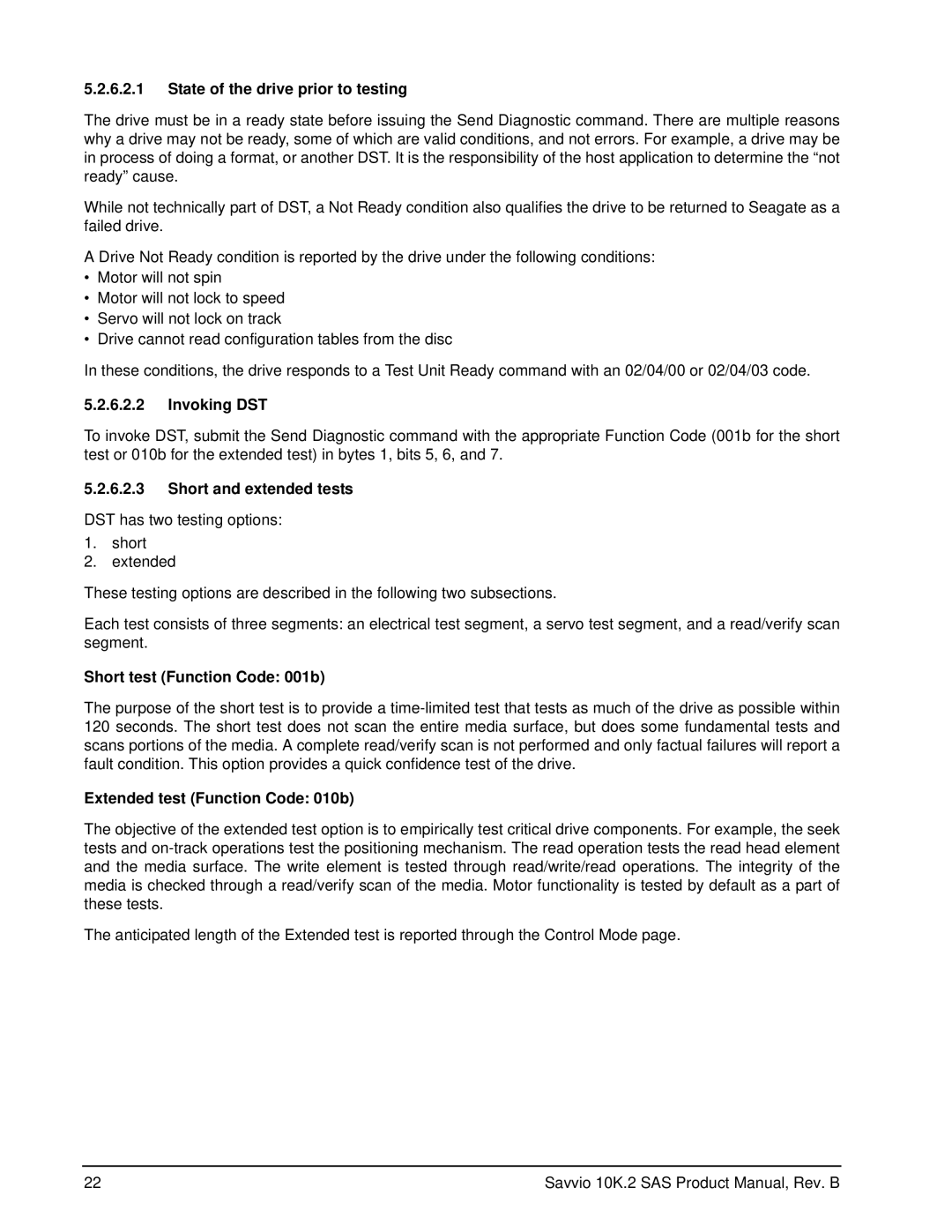Seagate ST973402SS, ST9146802SS manual State of the drive prior to testing, Invoking DST, Short and extended tests 