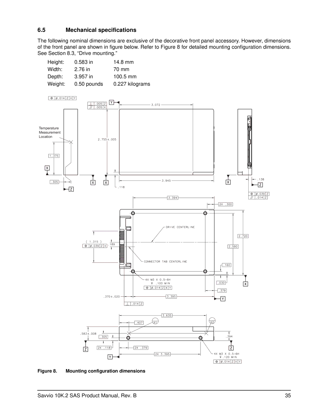 Seagate ST9146802SS, ST973402SS manual Mechanical specifications, Mounting configuration dimensions 