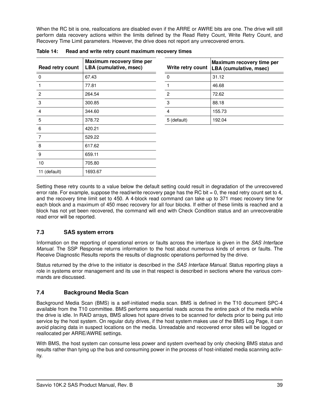 Seagate ST9146802SS, ST973402SS manual SAS system errors, Background Media Scan 