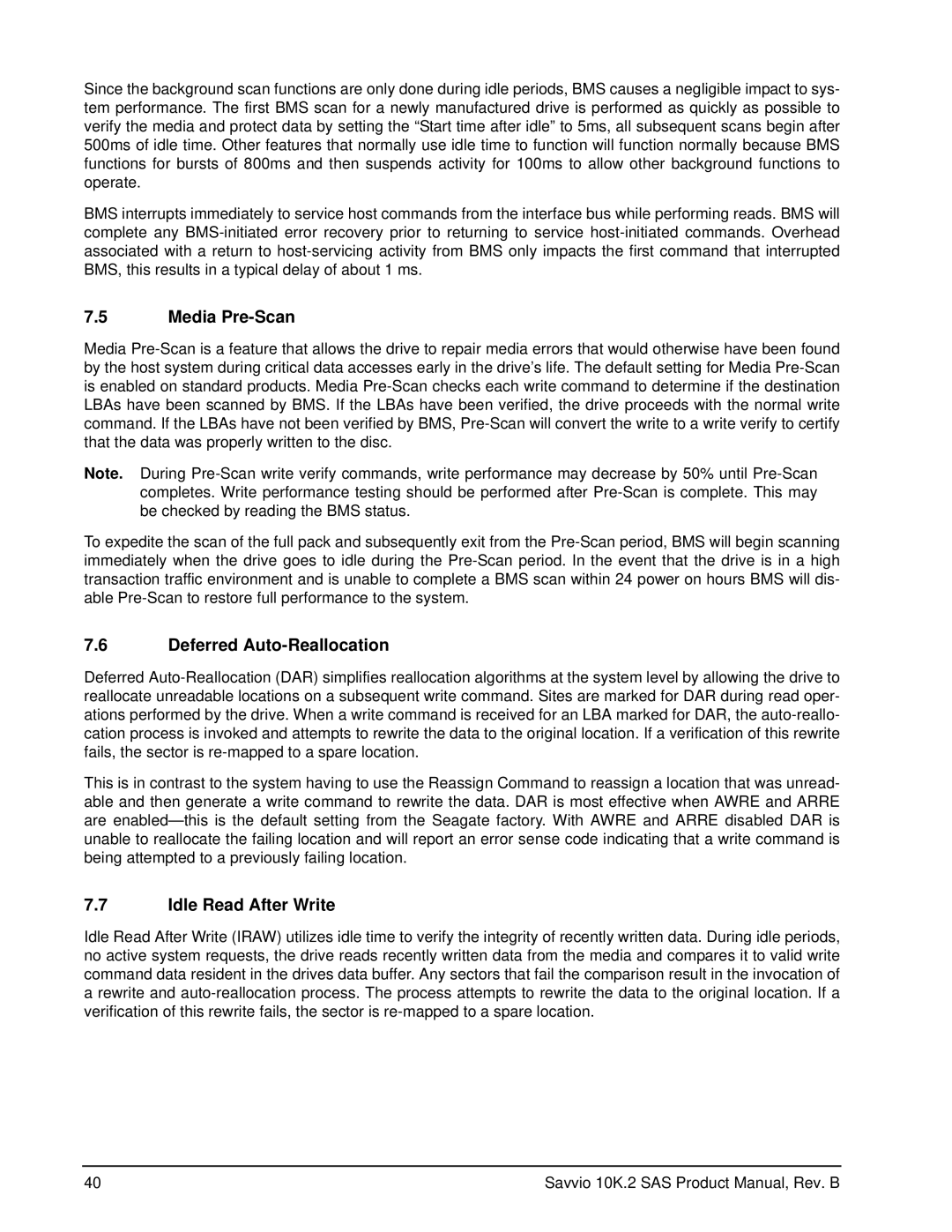 Seagate ST973402SS, ST9146802SS manual Media Pre-Scan, Deferred Auto-Reallocation, Idle Read After Write 