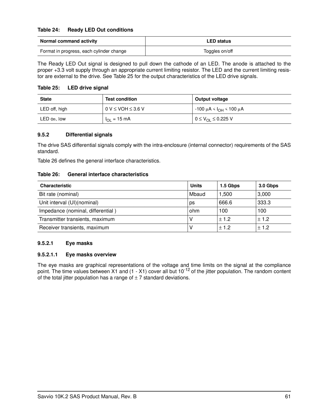 Seagate ST9146802SS, ST973402SS manual LED drive signal, Differential signals, General interface characteristics 