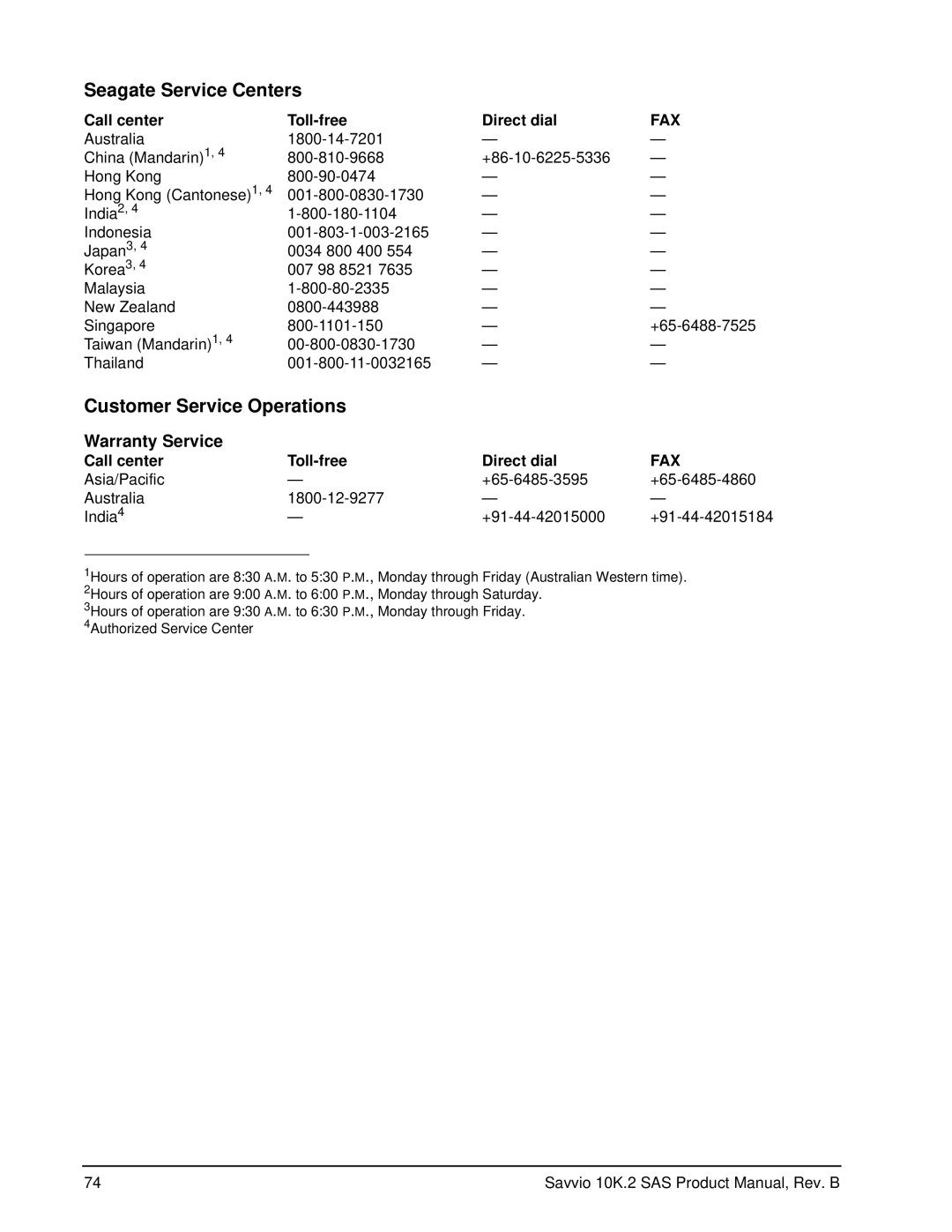 Seagate ST973402SS, ST9146802SS manual Seagate Service Centers 