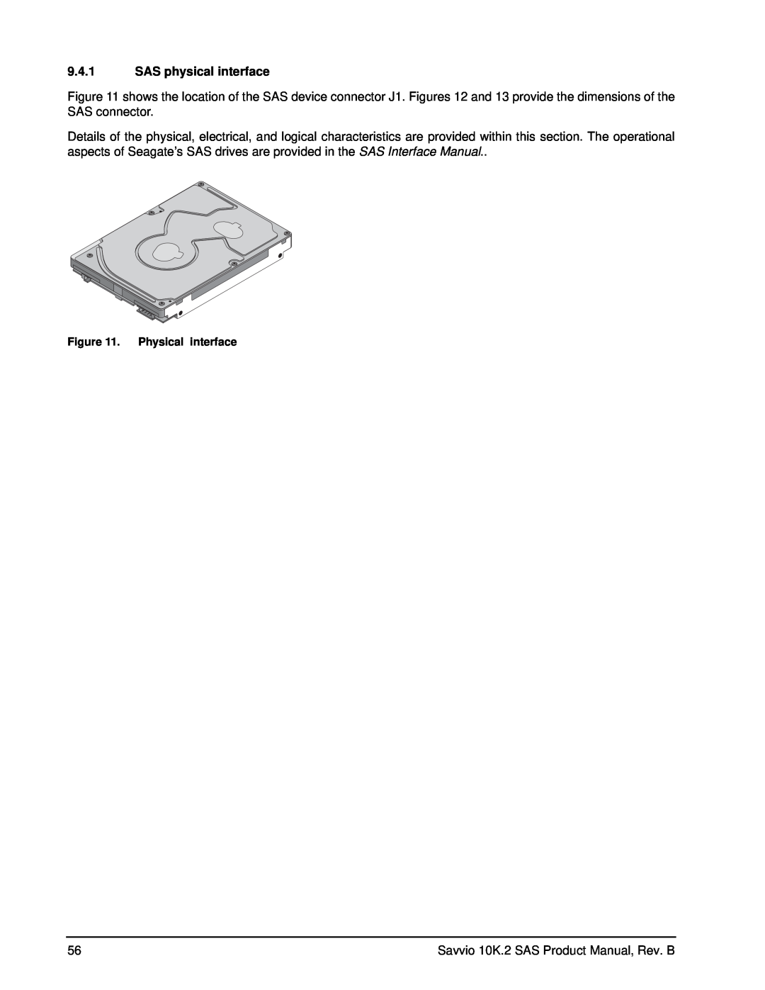 Seagate ST973402SS, ST9146802SS manual SAS physical interface, Physical interface 