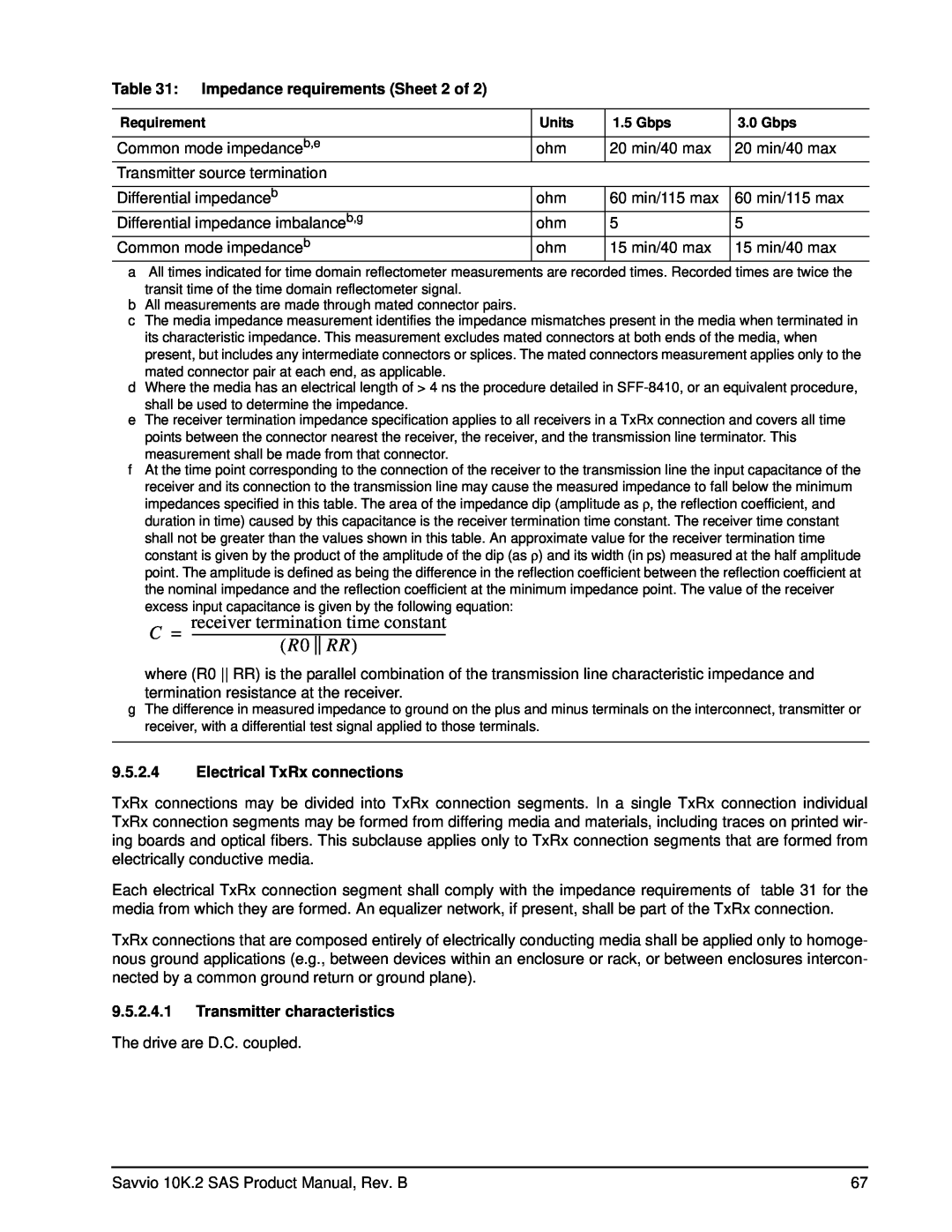 Seagate ST9146802SS R0 RR, Impedance requirements Sheet 2 of, Electrical TxRx connections, Transmitter characteristics 