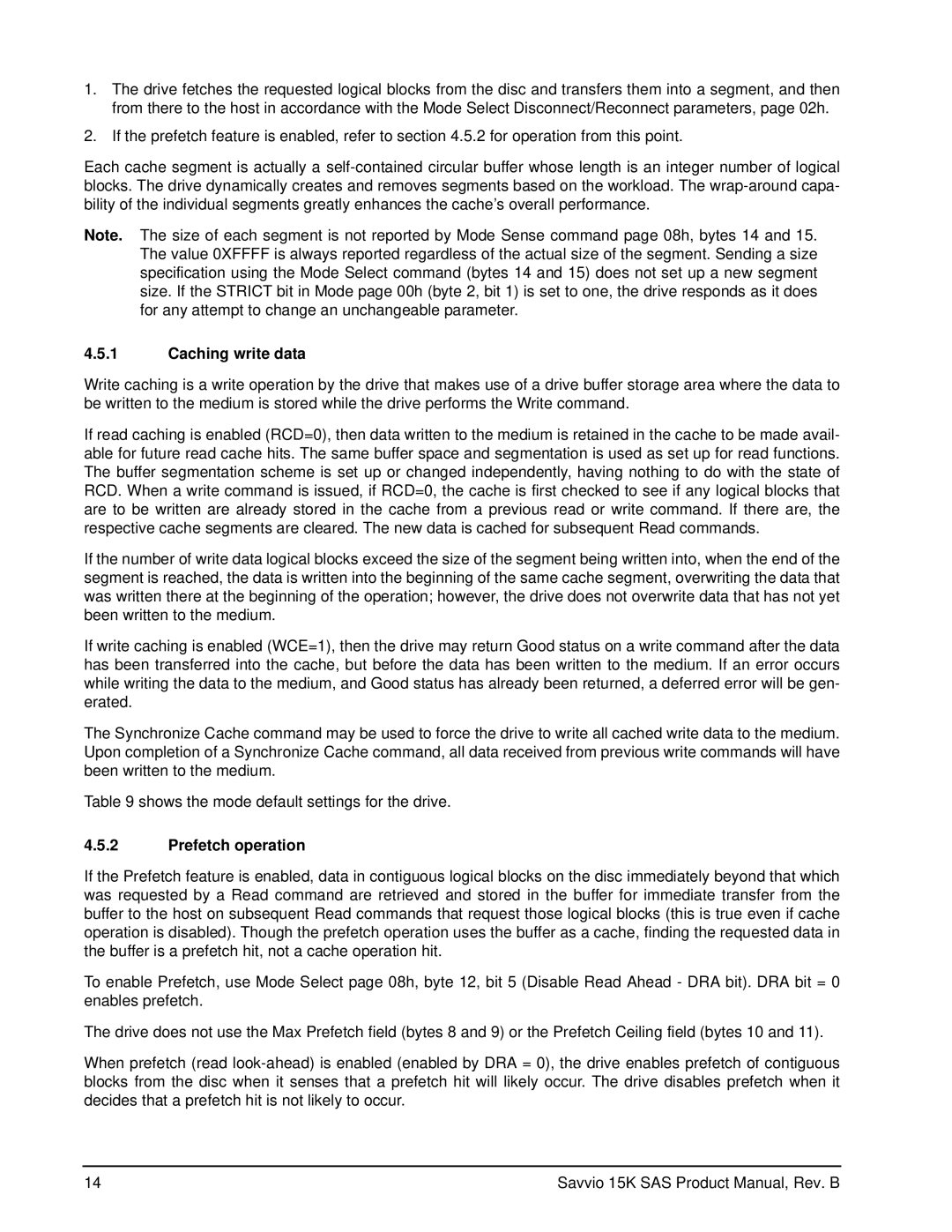 Seagate ST973451SS, ST936751SS manual Caching write data, Prefetch operation 