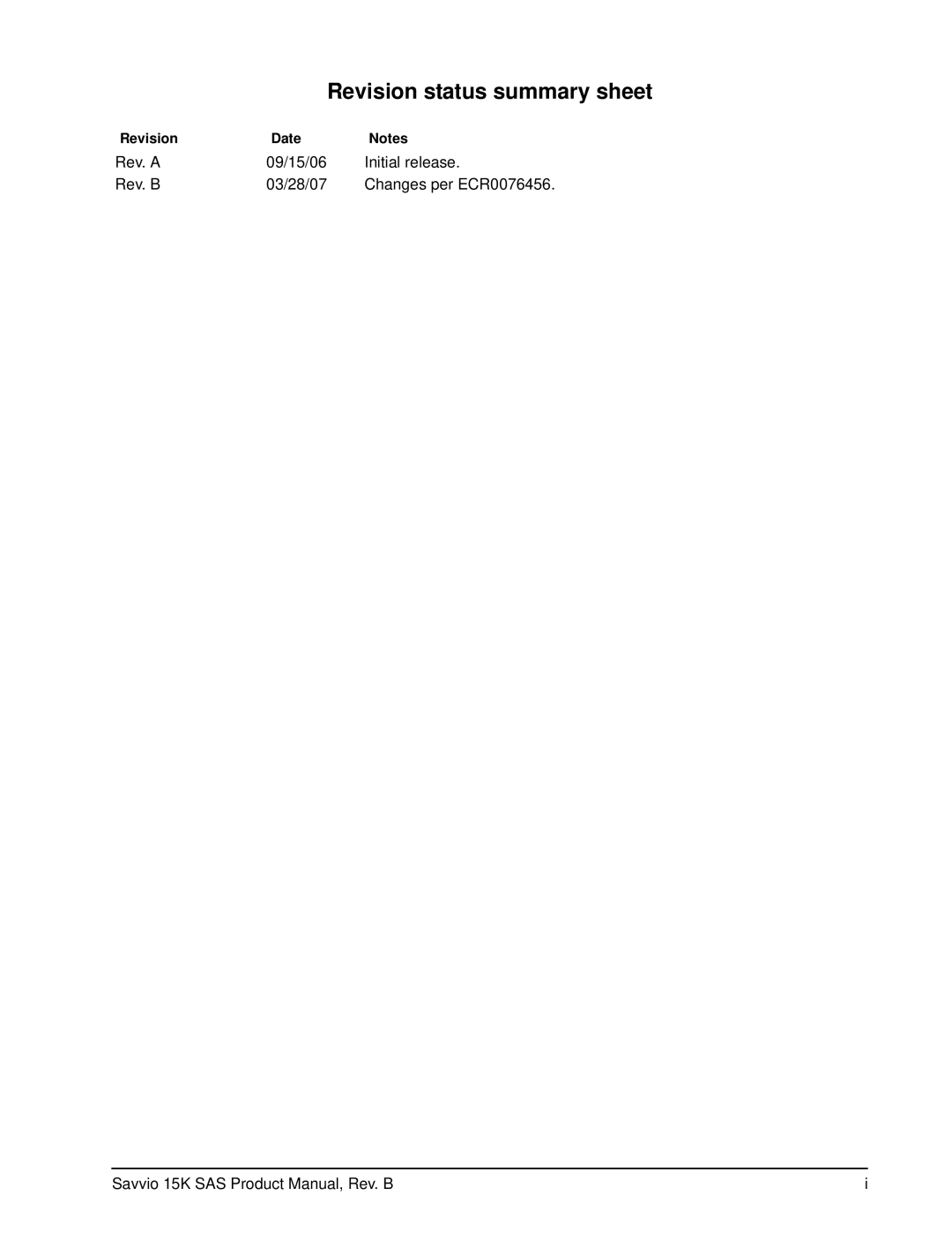 Seagate ST936751SS, ST973451SS manual Revision status summary sheet 