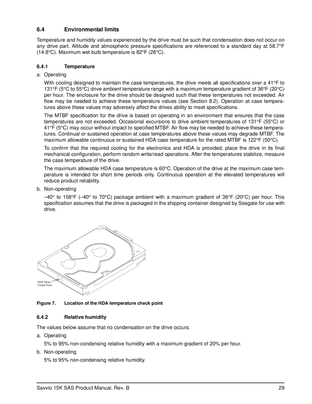 Seagate ST936751SS, ST973451SS manual Environmental limits, Temperature, Relative humidity 