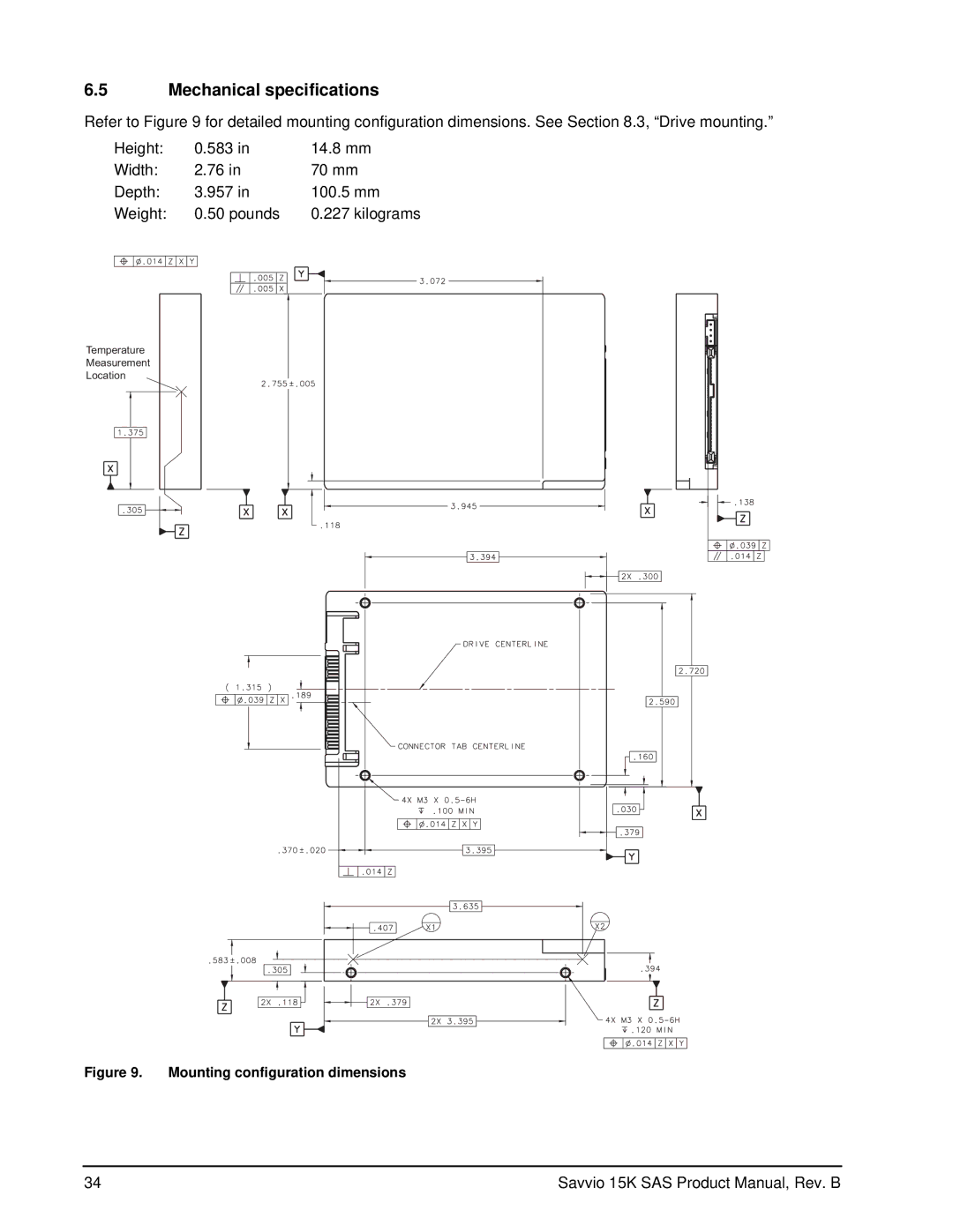 Seagate ST973451SS, ST936751SS manual Mechanical specifications, Mounting configuration dimensions 