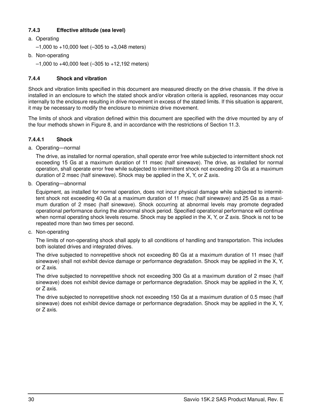 Seagate ST973252SS, ST973452SS, ST973352SS, ST9146752SS manual Effective altitude sea level a. Operating, Shock and vibration 