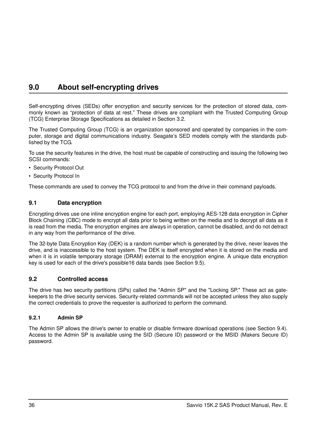 Seagate ST973252SS, ST973452SS, ST973352SS manual About self-encrypting drives, Data encryption, Controlled access, Admin SP 