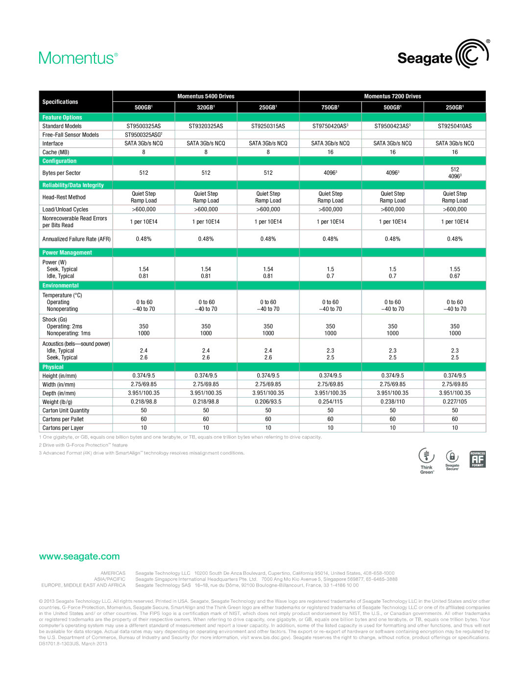 Seagate ST9500423AS3 manual Specifications, Feature Options, Configuration, Reliability/Data Integrity, Power Management 