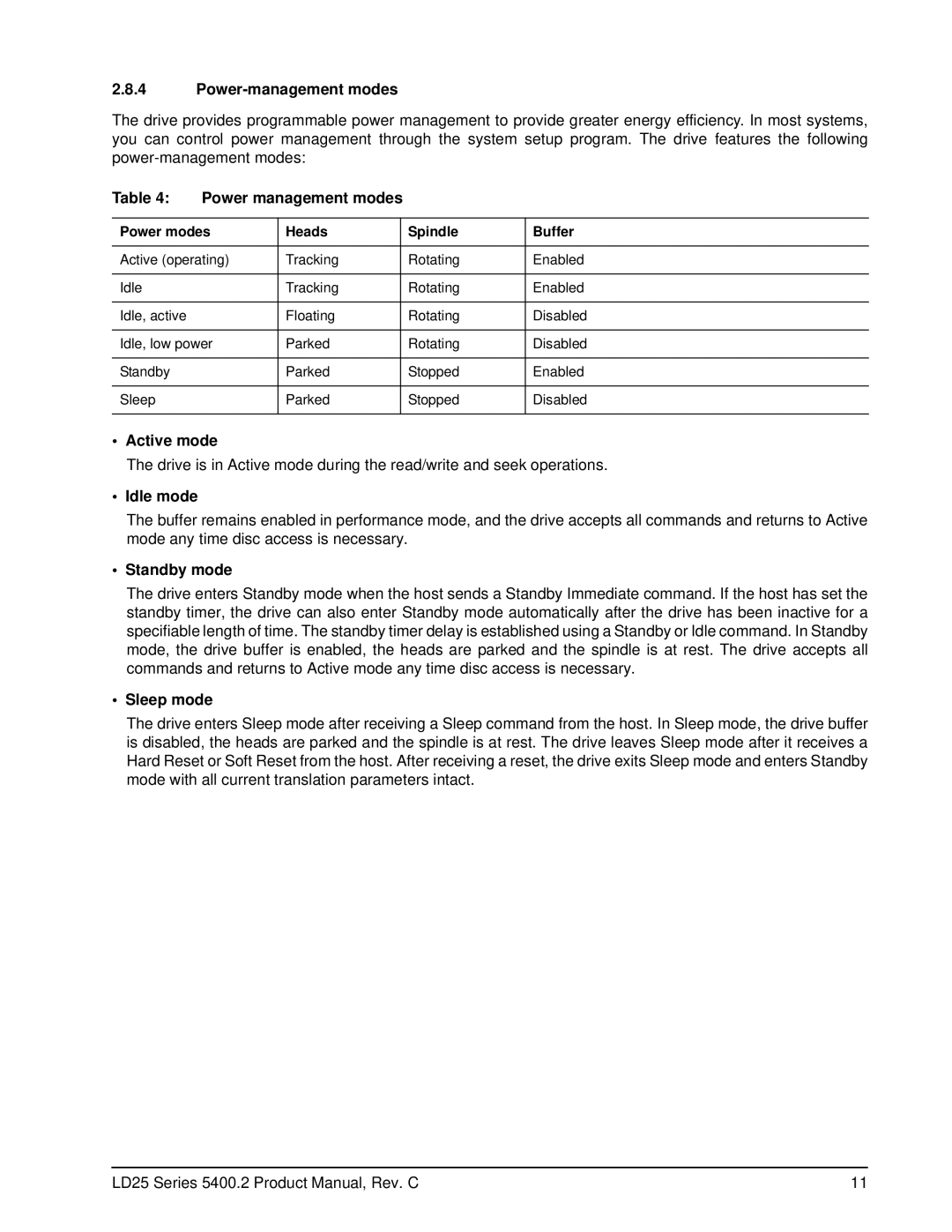 Seagate ST960210A, ST980210AS manual Power-management modes, Power management modes, Active mode, Idle mode, Sleep mode 