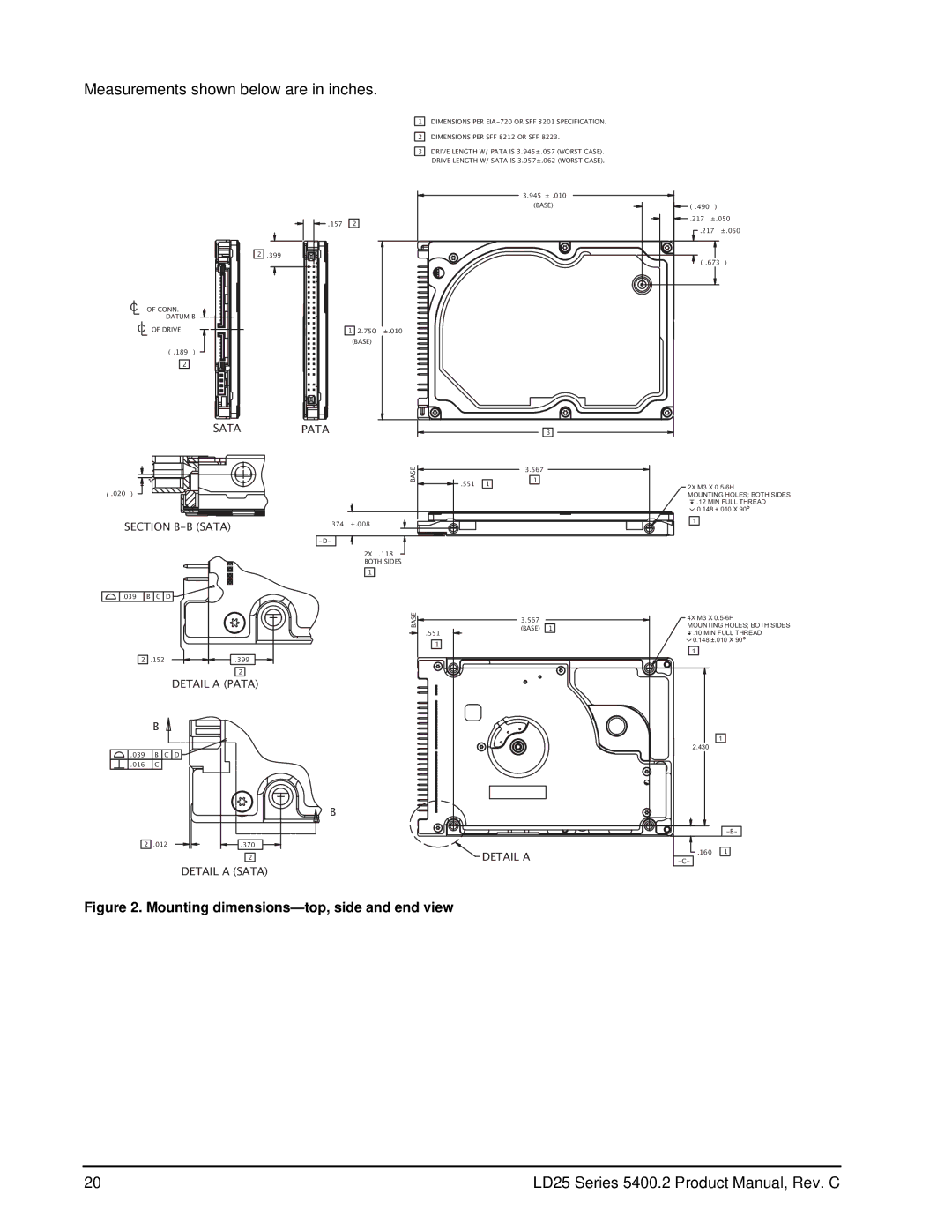 Seagate ST940210AS, ST980210AS, ST960210AS, ST920210AS manual Measurements shown below are in inches 