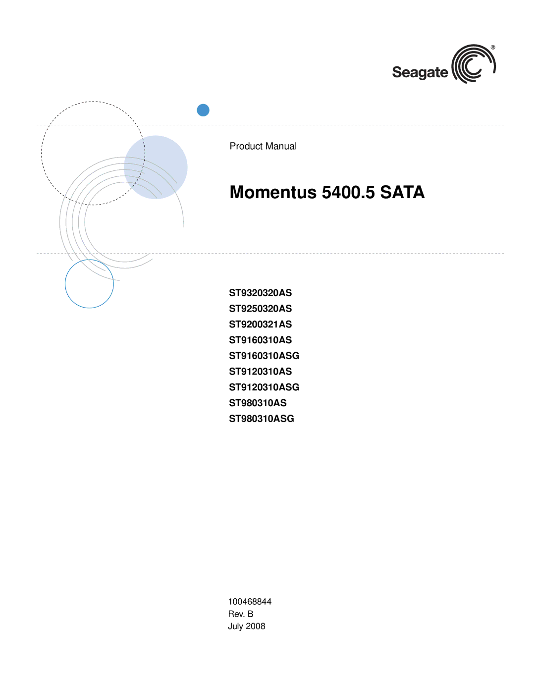 Seagate ST980310ASG, ST9320320AS, ST9250320AS, ST9200321AS, ST9160310ASG, ST9120310ASG manual Momentus 5400.5 Sata 