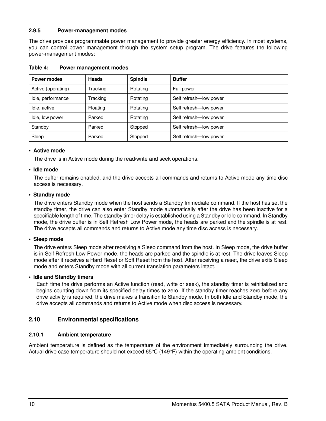 Seagate ST980310ASG, ST9320320AS, ST9250320AS, ST9200321AS, ST9160310ASG, ST9120310ASG manual Environmental specifications 