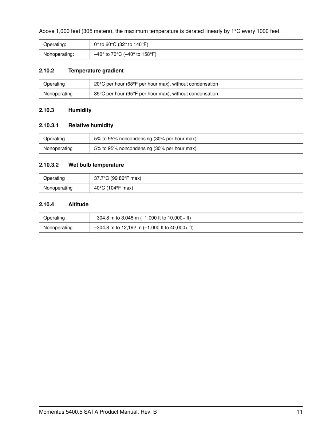 Seagate ST980310ASG, ST9320320AS manual Temperature gradient, Humidity Relative humidity, Wet bulb temperature, Altitude 